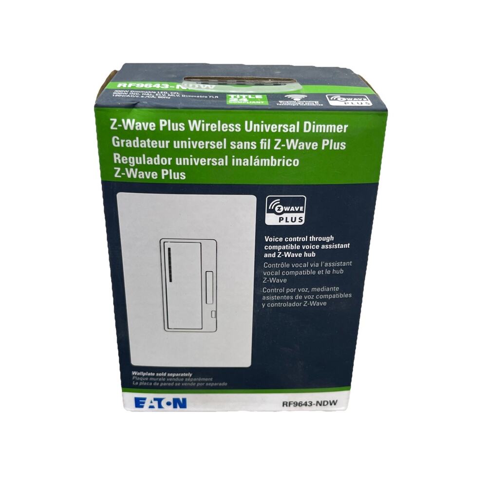 Eaton Smart Home Dimmer, Z-Wave Plus Universal, White. RF9643-NDW. {58}.